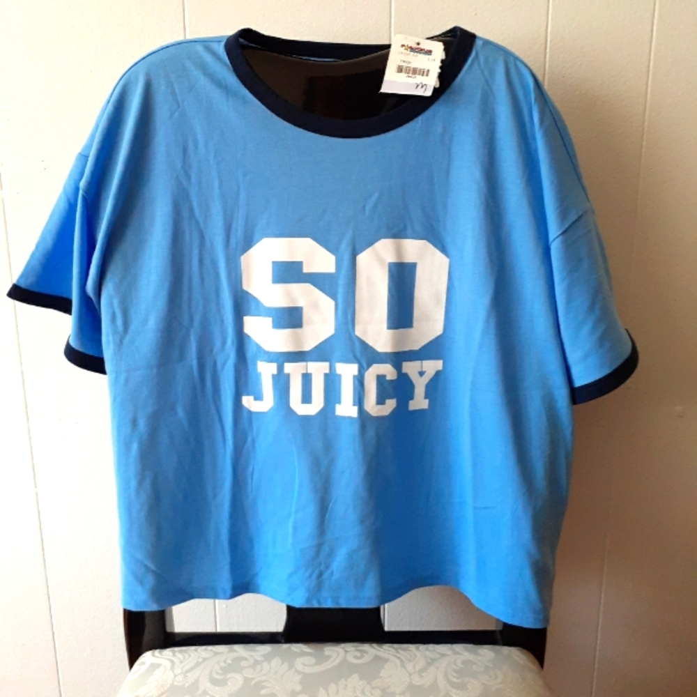 NWT*SO JUICY by JC blue cropped graphic tee Sz M